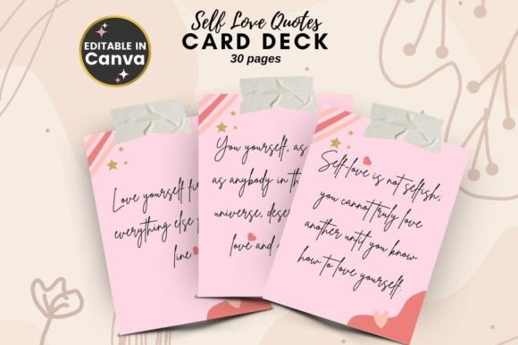Download Pink Self Love Quotes Card Deck Template - Premium Bundle